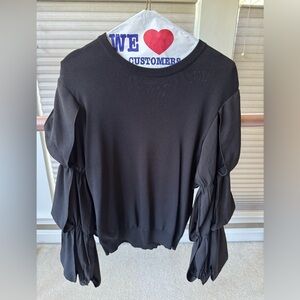 Gracia Black Gathered Sleeve Knit Top